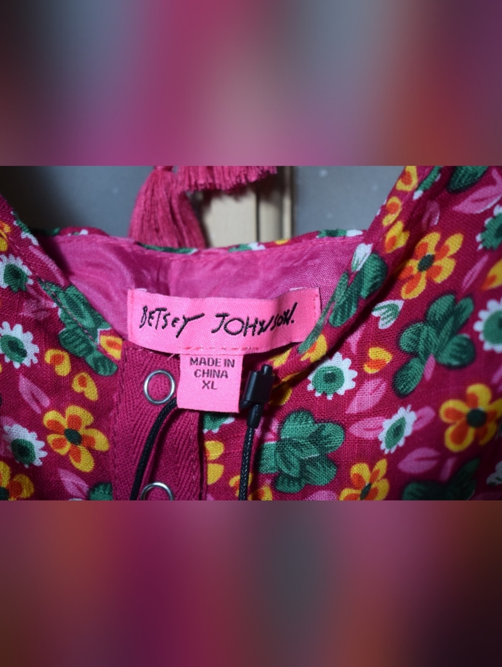 NWT Betsey Johnson Pink Floral Mini Dress, Size XL - Picture 6 of 8
